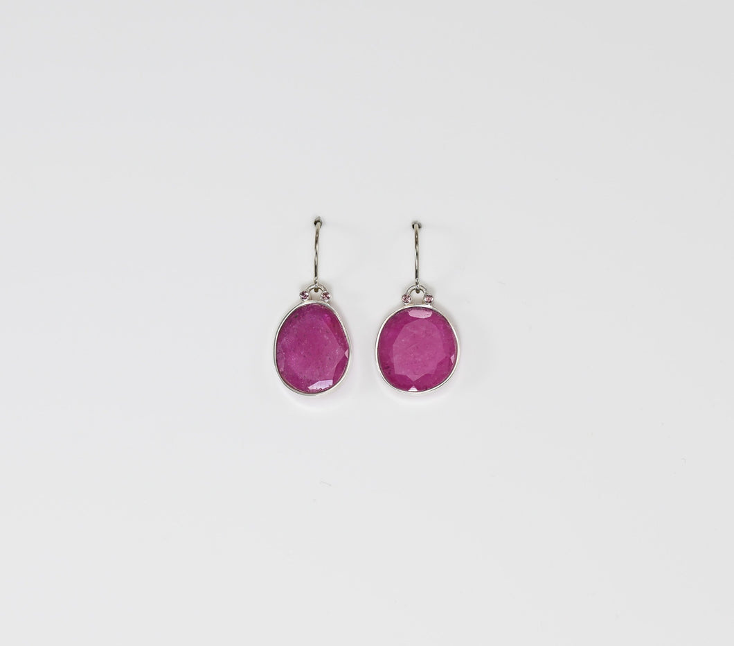 pink sapphire, sterling silver, 18k gold earwire, 1.25