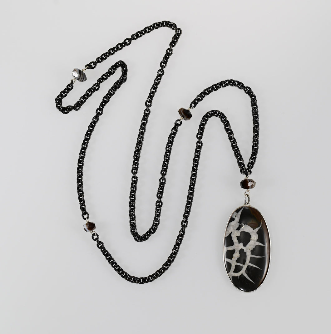 fossilized mud crack, agate & sterling silver