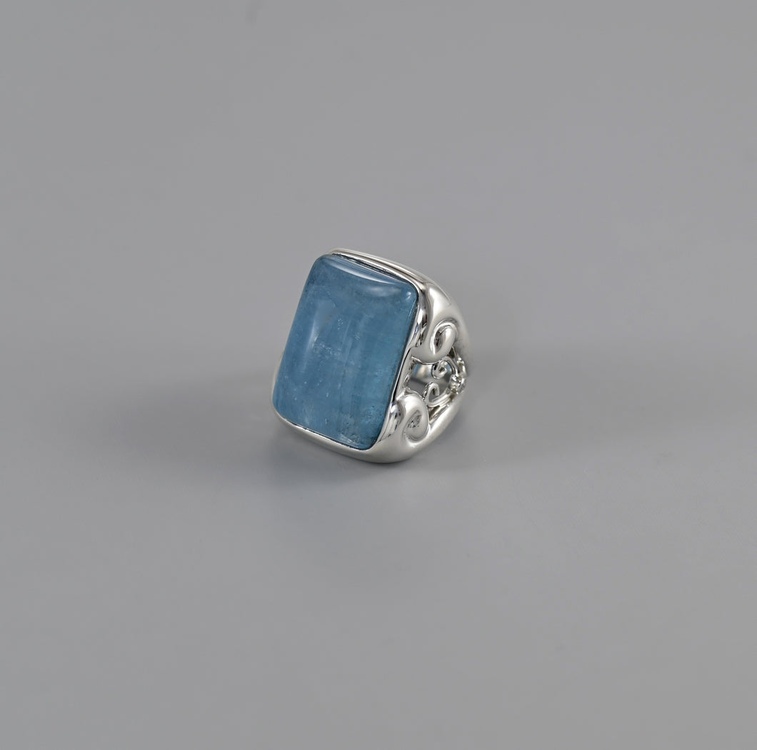 aquamarine, diamond & sterling silver, size 7